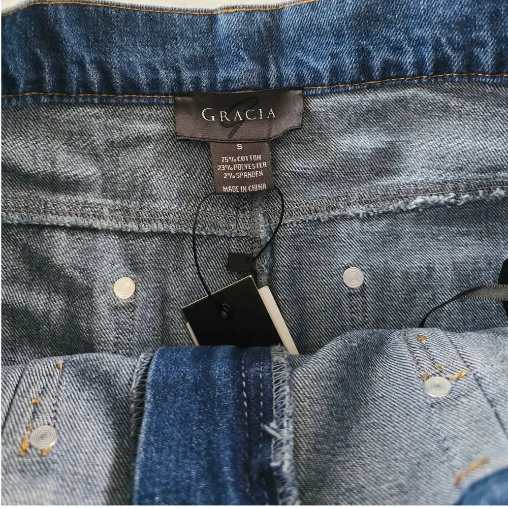 Gracia Denim Midi Skirt High Waist Utility Pockets Blue Size: S NWT